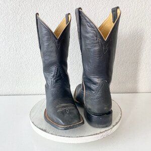 Rod Patrick Mens Cowboy Boots 7.5EE Black Smooth Ostrich Western Square Toe